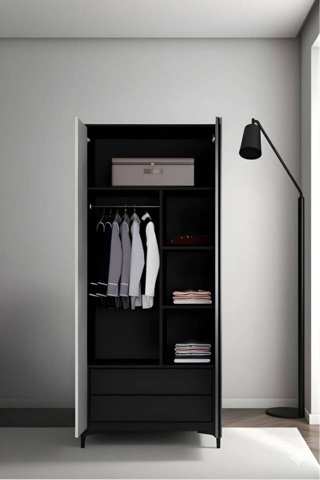 Poyraz Dolap 2 Kapaklı-Çekmeceli | MDF Gövde | Ağaç Ayaklar | Modern ve Kullanışlı Tasarım