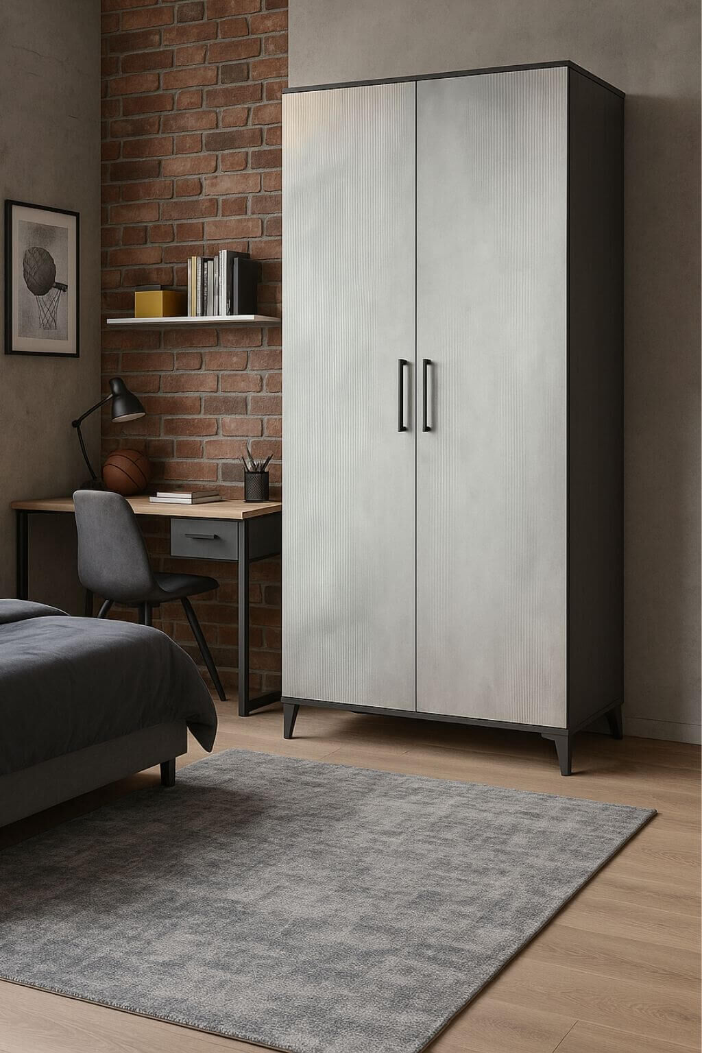 Poyraz Dolap 2 Kapaklı-Çekmeceli | MDF Gövde | Ağaç Ayaklar | Modern ve Kullanışlı Tasarım