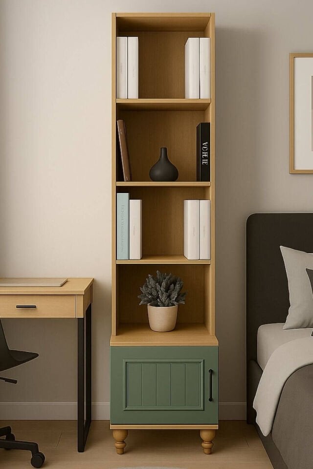 Gülsün Komodin ve Kitaplık Set | MDF Gövde | Ağaç Ayaklar | Şık ve Fonksiyonel Genç Odası Komodin ve Kitaplık Seti