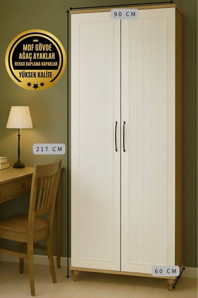 Nefes 2 Kapaklı Dolap | MDF Gövde | Ağaç Ayaklar | Şık ve Fonksiyonel Genç Odası Dolabı
