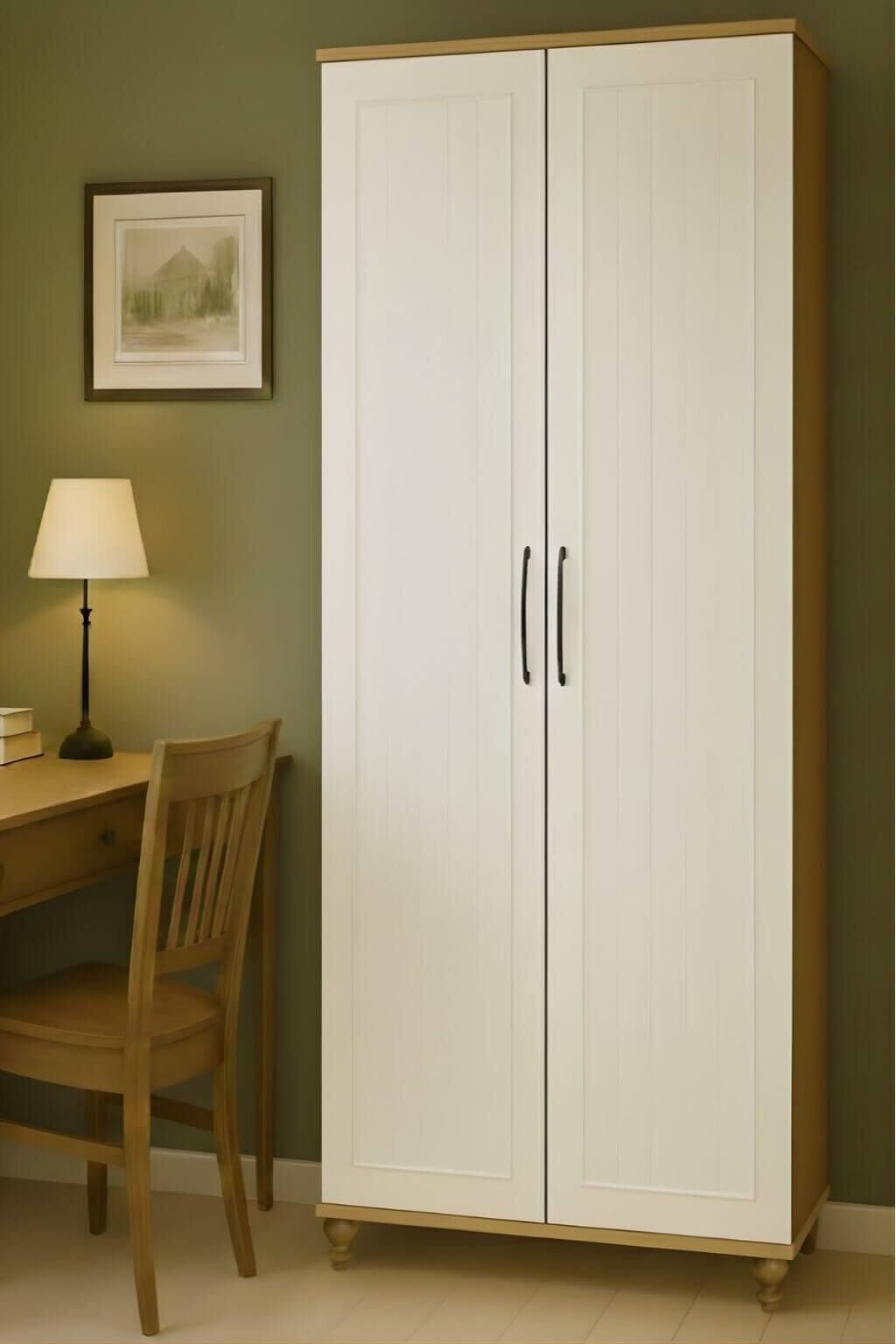 Nefes 2 Kapaklı Çekmeceli Dolap | MDF Gövde | Ağaç Ayaklar | Şık ve Fonksiyonel Genç Odası Dolabı