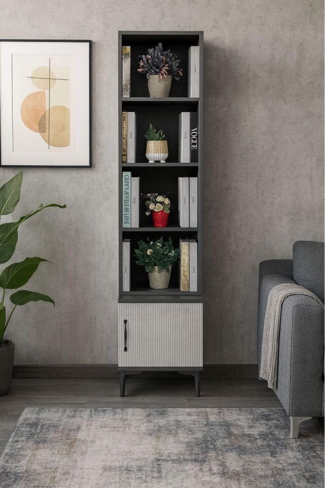 Poyraz Komodin ve Kitaplık Set | MDF Gövde | Ağaç Ayaklar | Dekoratif ve Fonksiyonel Mobilya