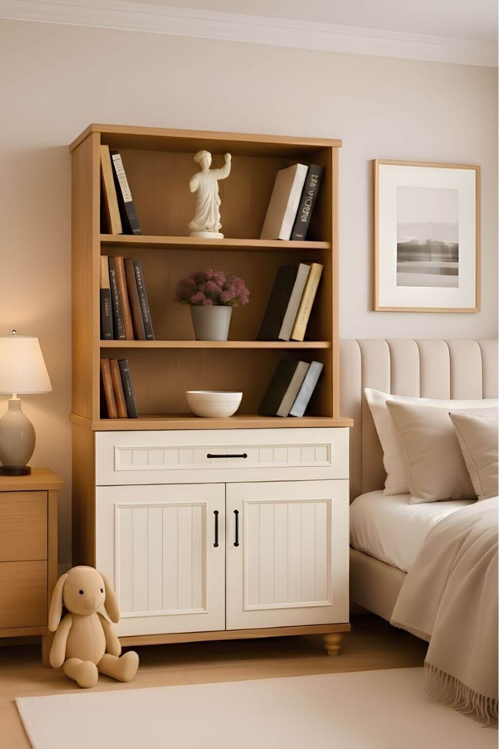 Nefes Kapaklı Şifonyer ve Kitaplık Set | MDF Gövde | Ağaç Ayaklar | Estetik ve Pratik Çözüm