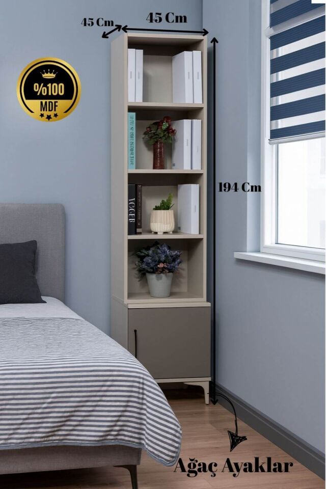 Deniz Komodin ve Kitaplık Set | MDF Gövde | Ağaç Ayaklar | Dekoratif ve Fonksiyonel Mobilya