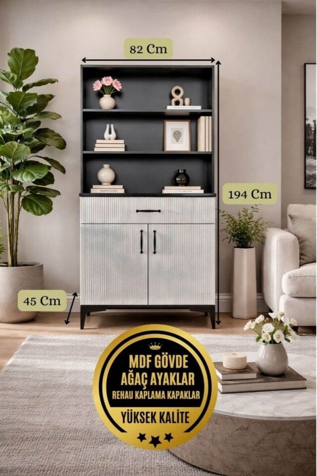 Poyraz Kapaklı Şifonyer ve Kitaplık Set | MDF Gövde | Ağaç Ayaklar | Fonksiyonel ve Şık Genç Odası Şifonyeri