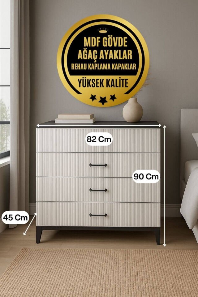 Poyraz Çekmeceli Şifonyer | MDF Gövde | Ağaç Ayaklar | Fonksiyonel ve Şık Genç Odası Şifonyeri