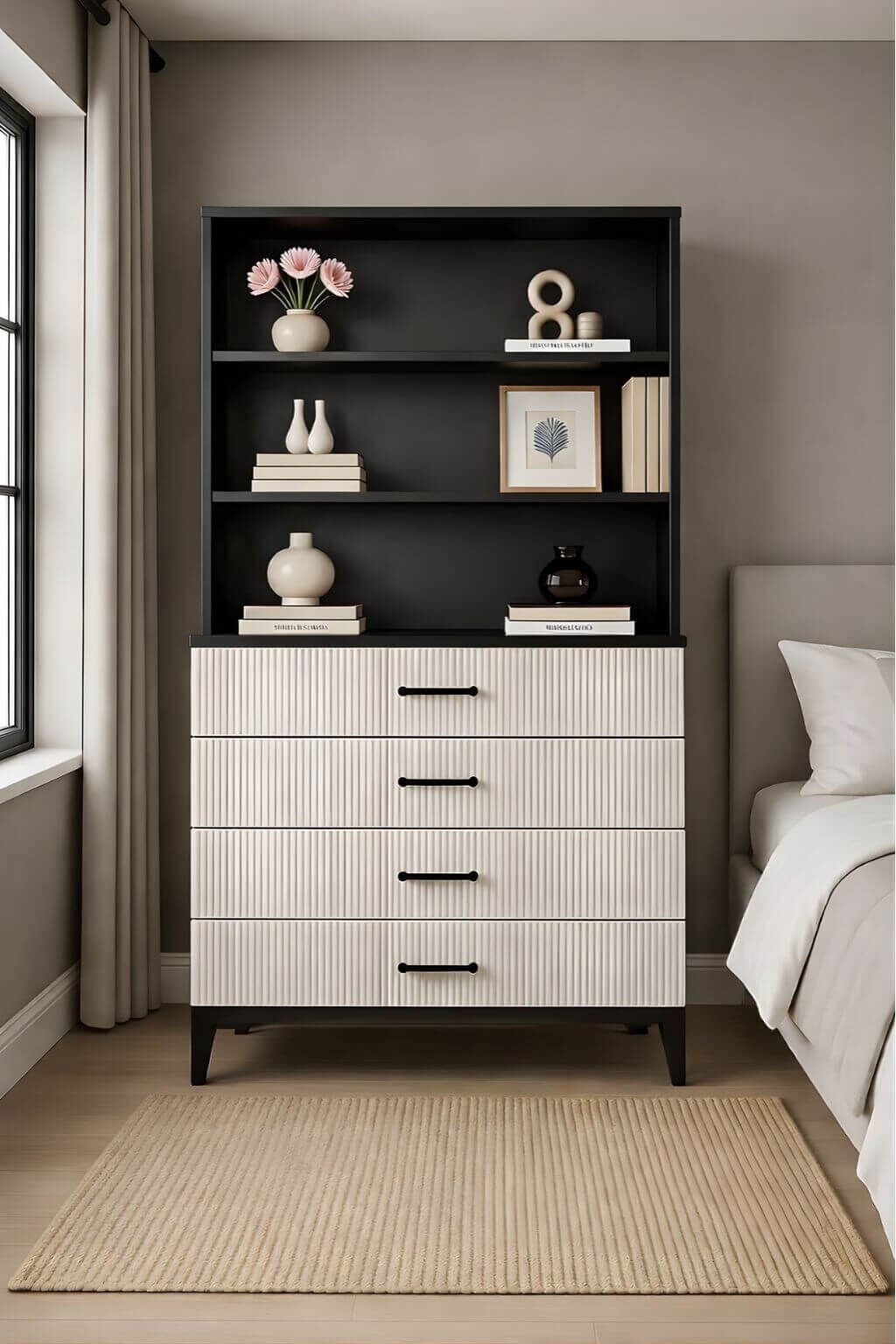 Poyraz Çekmeceli Şifonyer ve Kitaplık Set | MDF Gövde | Ağaç Ayaklar | Fonksiyonel ve Şık Genç Odası Şifonyeri