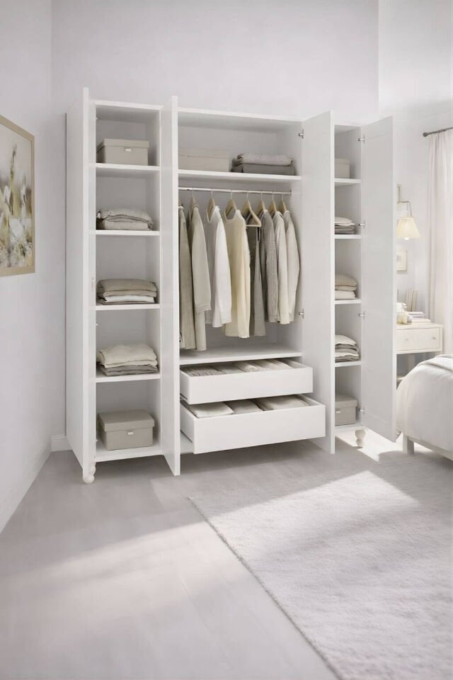 Alin Dolap 4 Kapaklı - Çekmeceli | MDF Gövde | Ağaç Ayaklar | Kalite ve Tasarımı Buluşturan Model