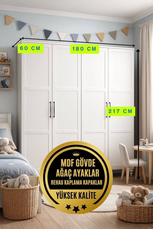 Alin Dolap 4 Kapaklı - Çekmeceli | MDF Gövde | Ağaç Ayaklar | Kalite ve Tasarımı Buluşturan Model