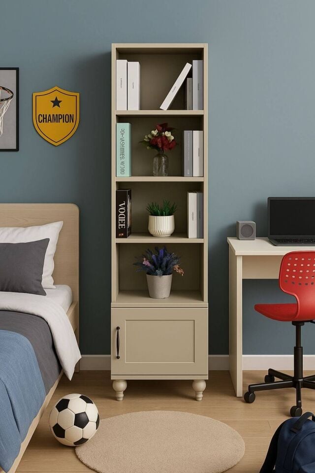 Alin Komodin ve Kitaplık Set | MDF Gövde | Ağaç Ayaklar | Dekoratif ve Fonksiyonel Mobilya