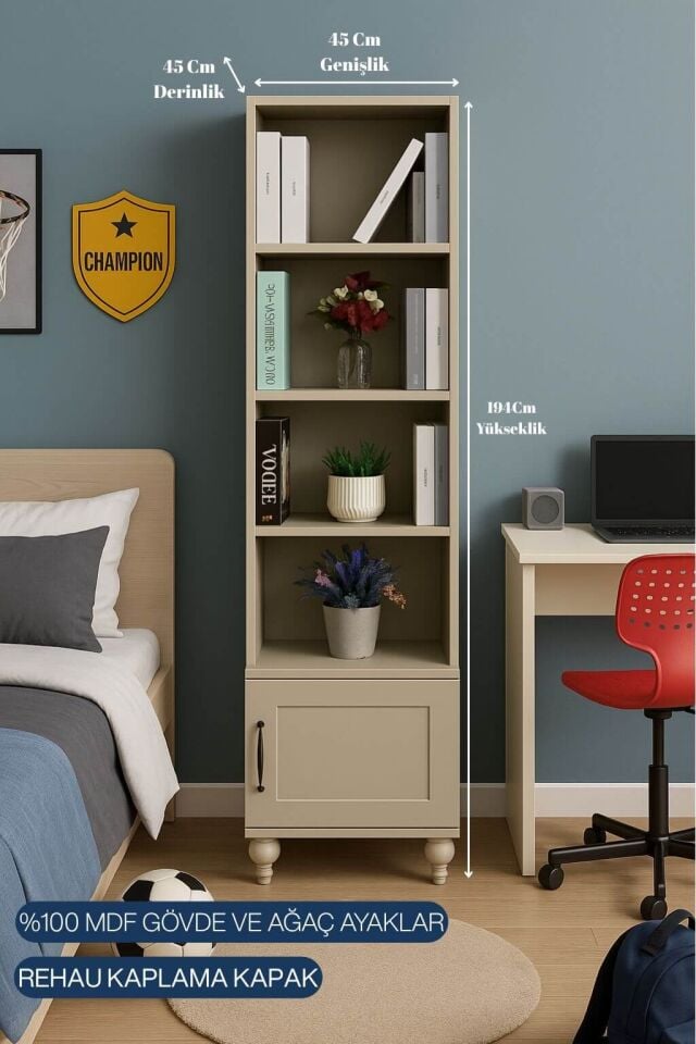 Alin Komodin ve Kitaplık Set | MDF Gövde | Ağaç Ayaklar | Dekoratif ve Fonksiyonel Mobilya