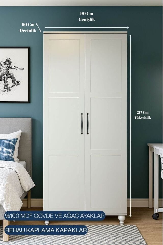 Alin Dolap 2 Kapaklı - Çekmeceli | MDF Gövde | Ağaç Ayaklar | Estetik Dokunuşlarla Geliştirilmiş Dolap