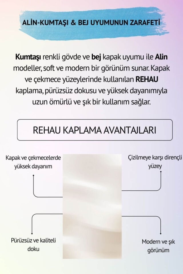Alin Dolap 2 Kapaklı - Çekmeceli | MDF Gövde | Ağaç Ayaklar | Estetik Dokunuşlarla Geliştirilmiş Dolap