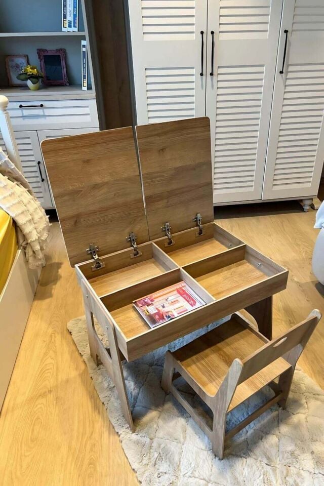 Mdf Çocuk Aktivite Masası | Açılabilir Kapaklı | Ergonomik Tasarım | 1 Sandalye+1 Masa | 2 Renk seçeneği Ahşap