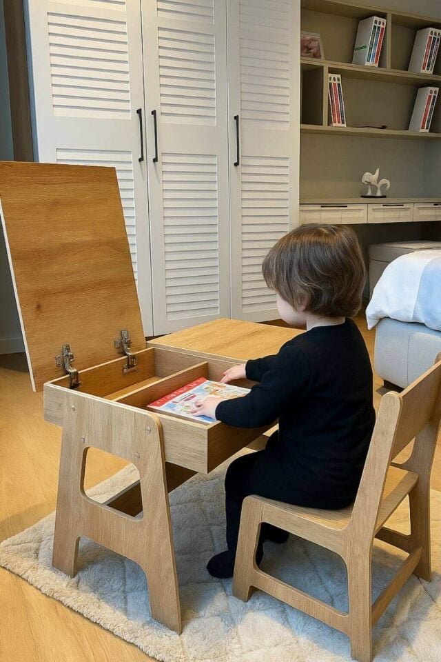 Mdf Çocuk Aktivite Masası | Açılabilir Kapaklı | Ergonomik Tasarım | 1 Sandalye+1 Masa | 2 Renk seçeneği Ahşap