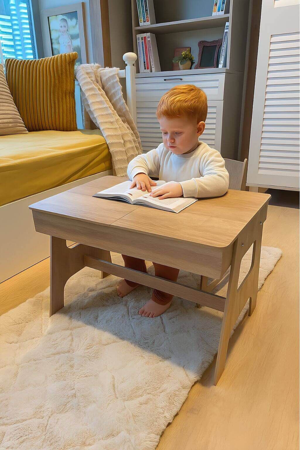 Mdf Çocuk Aktivite Masası | Açılabilir Kapaklı | Ergonomik Tasarım | 1 Sandalye+1 Masa | 2 Renk seçeneği Ahşap