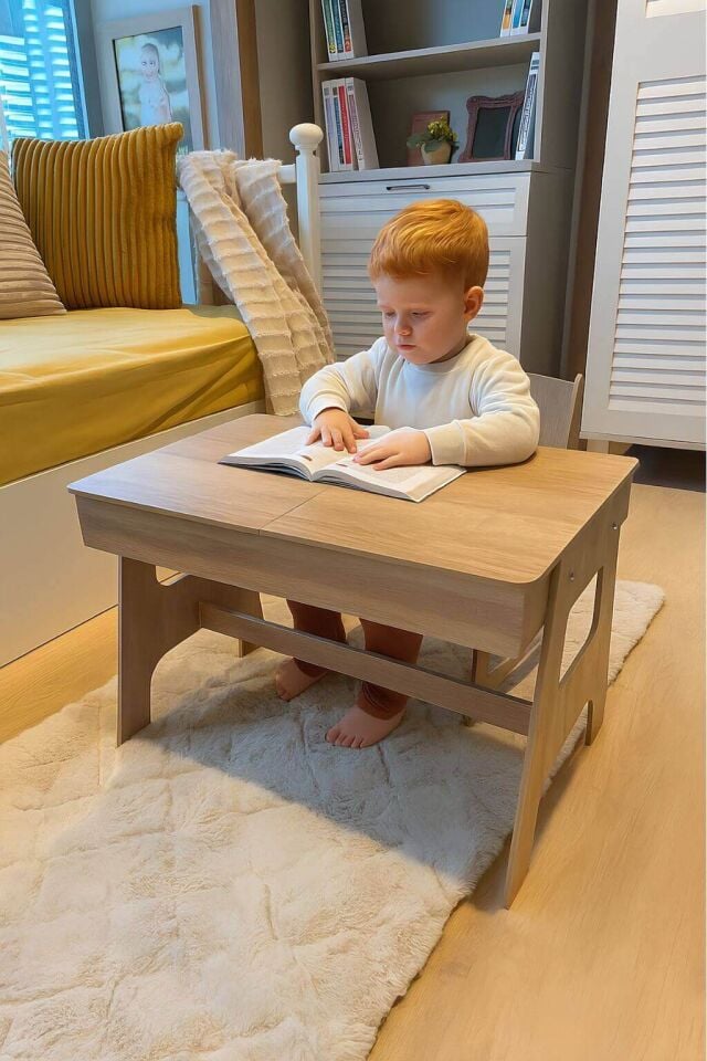 Mdf Çocuk Aktivite Masası | Açılabilir Kapaklı | Ergonomik Tasarım | 1 Sandalye+1 Masa | 2 Renk seçeneği Ahşap