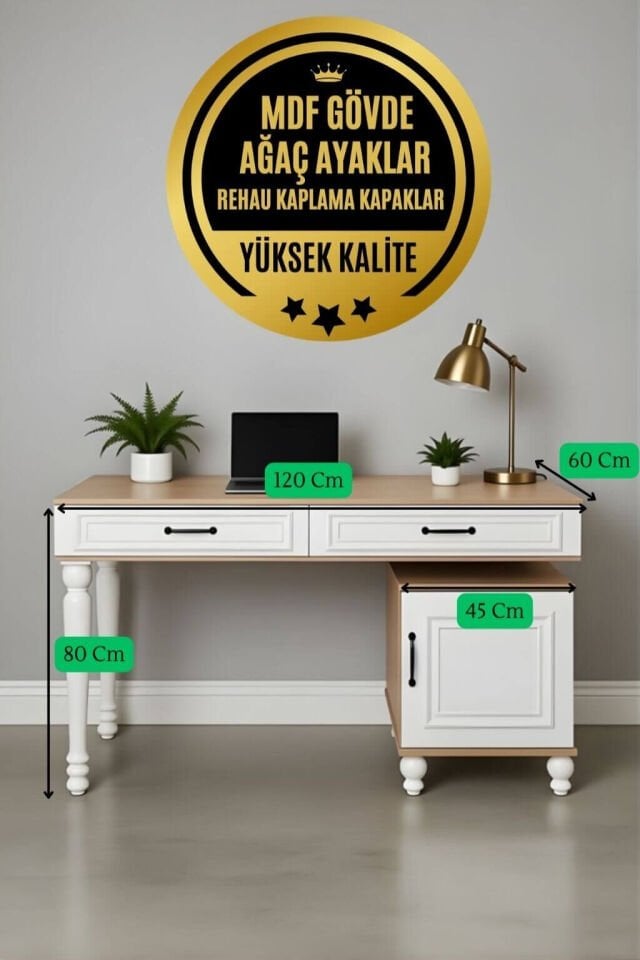 Sicilya Çalışma Masası | MDF Gövde | Ağaç Ayaklar | Estetik ve Pratik Çözüm