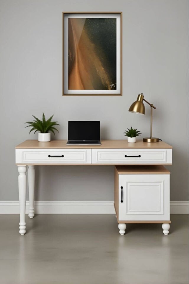 Sicilya Çalışma Masası | MDF Gövde | Ağaç Ayaklar | Estetik ve Pratik Çözüm