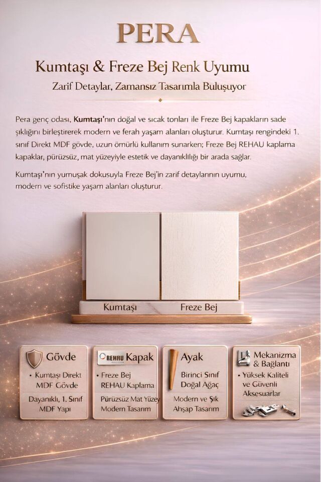 Pera 4 Kapaklı Çekmeceli Genç Odası Dolabı | MDF Gövde | Ağaç Ayaklar | Panjur Kapaklı
