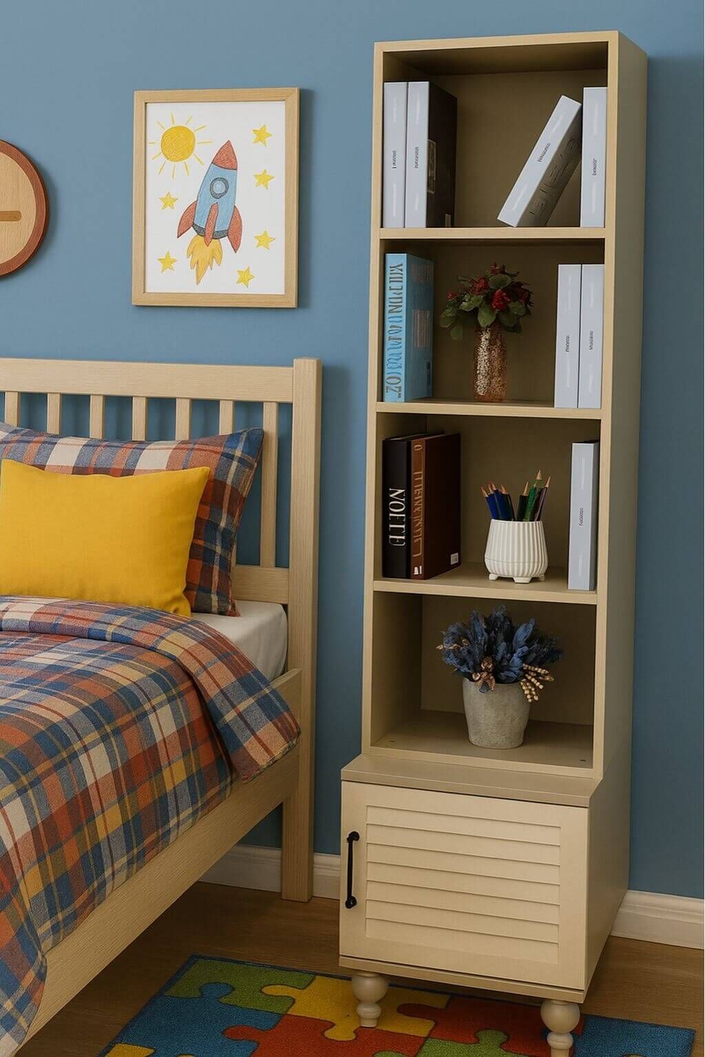 Pera Komodin ve Kitaplık Set | MDF Gövde | Ağaç Ayaklar | Dekoratif ve Fonksiyonel Mobilya