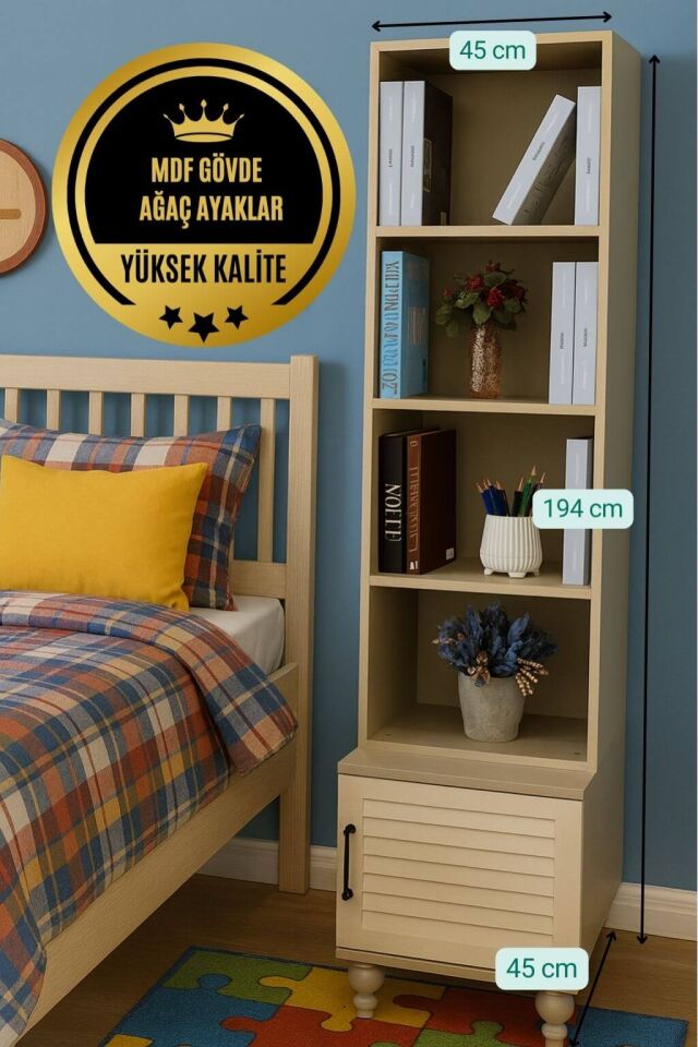 Pera Komodin ve Kitaplık Set | MDF Gövde | Ağaç Ayaklar | Dekoratif ve Fonksiyonel Mobilya