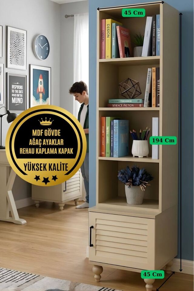 Pera Kitaplıklı Komodin | MDF Gövde | Ağaç Ayaklar | Dekoratif ve Fonksiyonel Mobilya