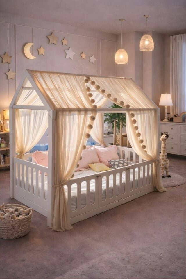 Çatılı Montessori Yatak | MDF Gövde | Güvenli ve Estetik Tasarım