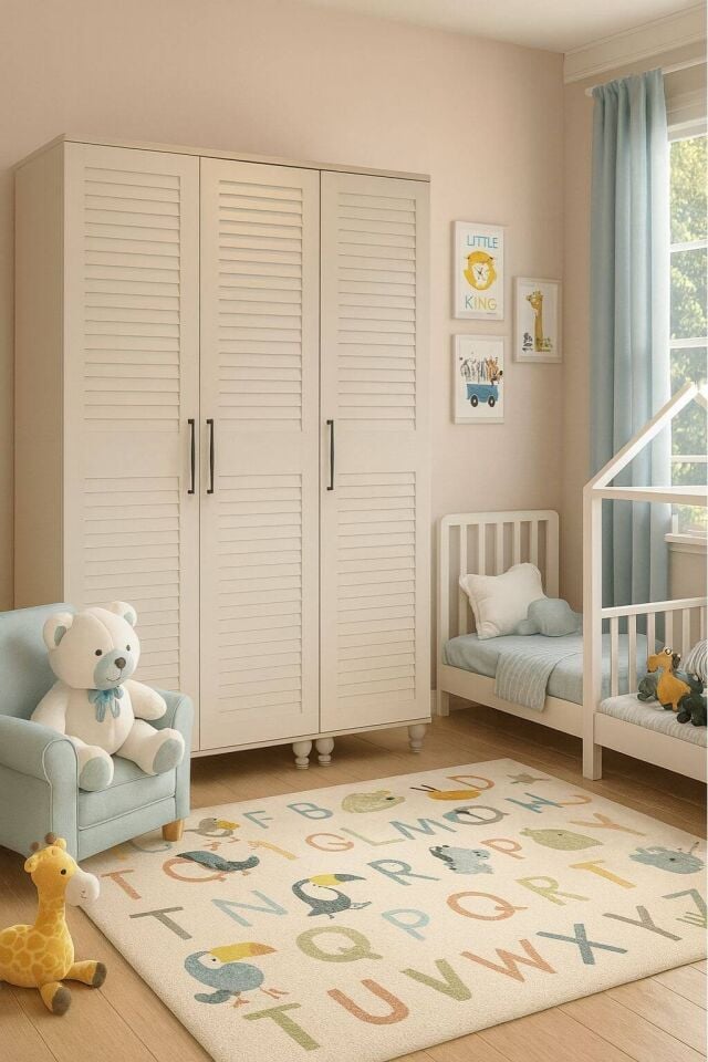 Pera 3 Kapaklı Çekmeceli Dolap | MDF Gövde | Ağaç Ayaklar | Panjur Kapaklar ve Özel Tasarım