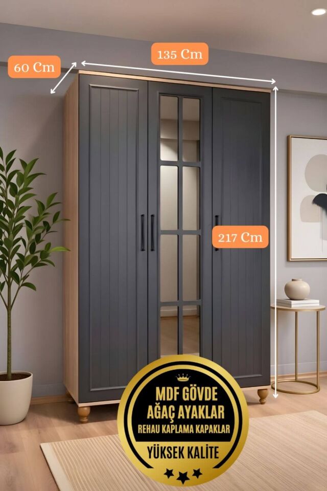 Ozan 3 Kapaklı 2 Çekmeceli Dolap | MDF Gövde | Ağaç Ayaklar | Kalite ve Tasarımı Buluşturan Model