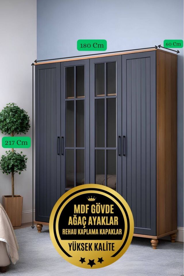 Ozan 4 Kapaklı Dolap | MDF Gövde | Ağaç Ayaklar | Kalite ve Tasarımı Buluşturan Model