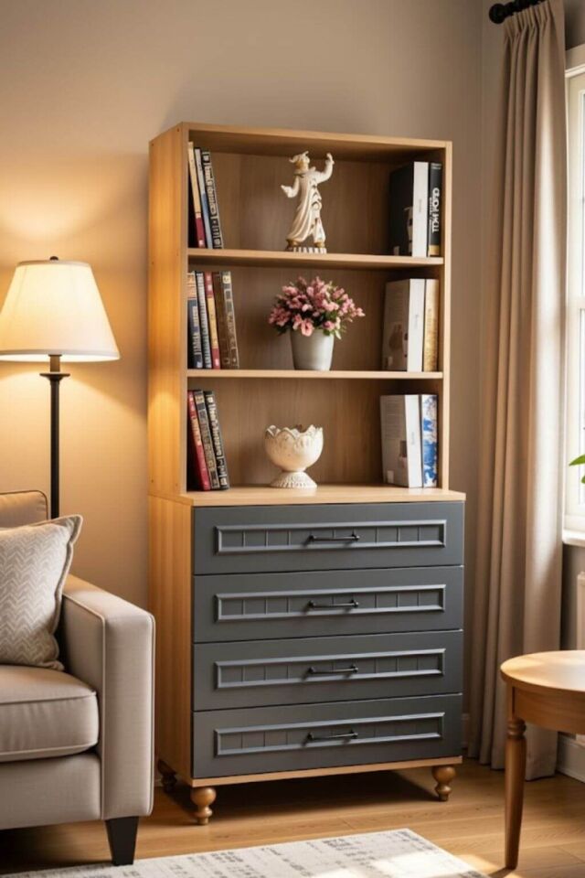 Ozan Çekmeceli Şifonyer ve Kitaplık Set | MDF Gövde | Ağaç Ayaklar | Göz Alıcı ve Kullanışlı Yapı