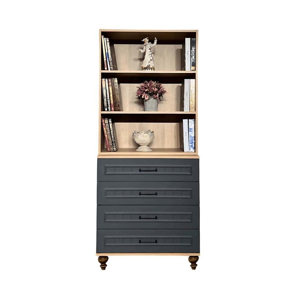 Ozan Çekmeceli Şifonyer ve Kitaplık Set | MDF Gövde | Ağaç Ayaklar | Göz Alıcı ve Kullanışlı Yapı