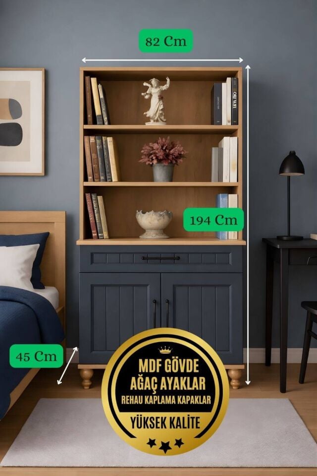 Ozan Kapaklı Şifonyer ve Kitaplık Set | MDF Gövde | Ağaç Ayaklar | Yer Kazandıran Şık Mobilya