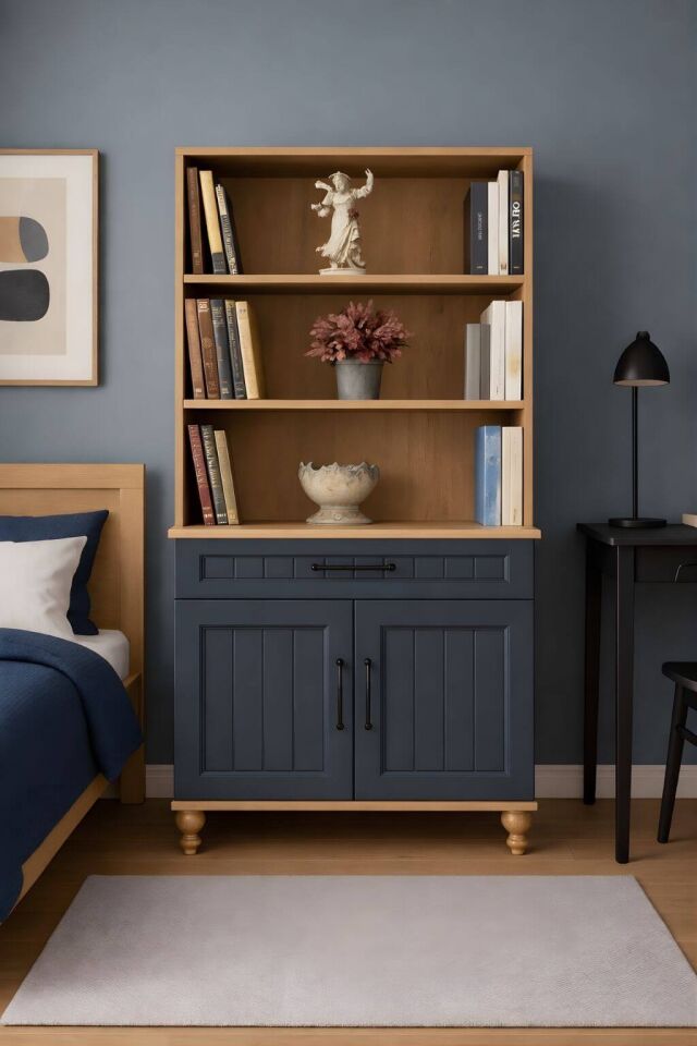 Ozan Kapaklı Şifonyer ve Kitaplık Set | MDF Gövde | Ağaç Ayaklar | Yer Kazandıran Şık Mobilya