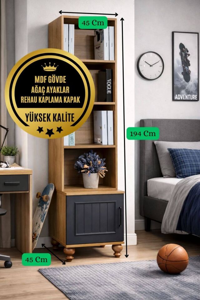 Ozan Kitaplıklı Komodin Set | MDF Gövde | Ağaç Ayaklar | Dekoratif ve Fonksiyonel Mobilya