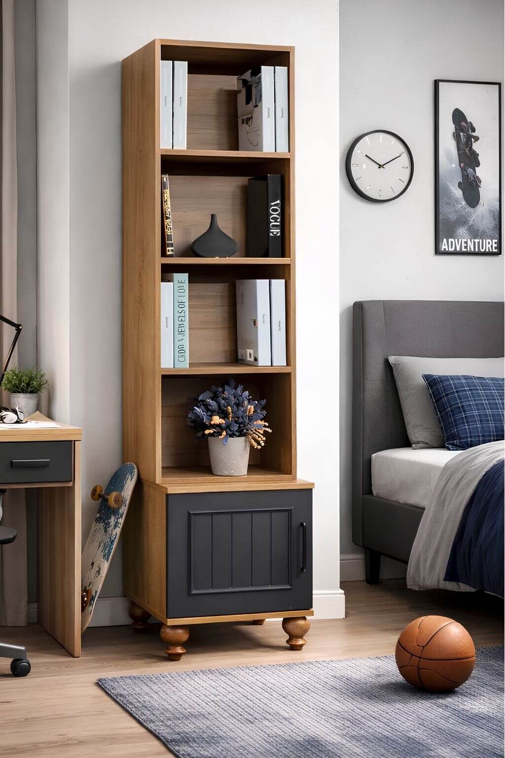 Ozan Komodin ve Kitaplık Set | MDF Gövde | Ağaç Ayaklar | Dekoratif ve Fonksiyonel Mobilya