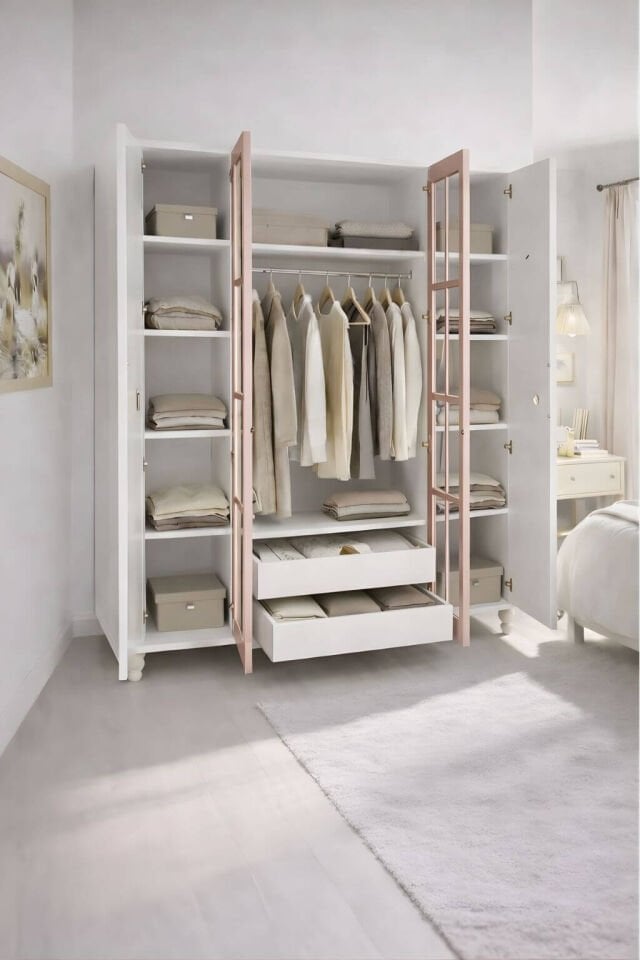 Masal 4 Kapaklı Çekmeceli Dolap | MDF Gövde | Ağaç Ayaklar | Zarif ve İşlevsel Detaylar