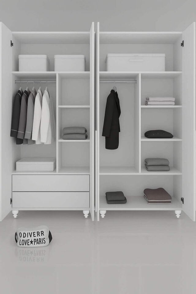 Masal 4 Kapaklı Çekmeceli Dolap | MDF Gövde | Ağaç Ayaklar | Zarif ve İşlevsel Detaylar