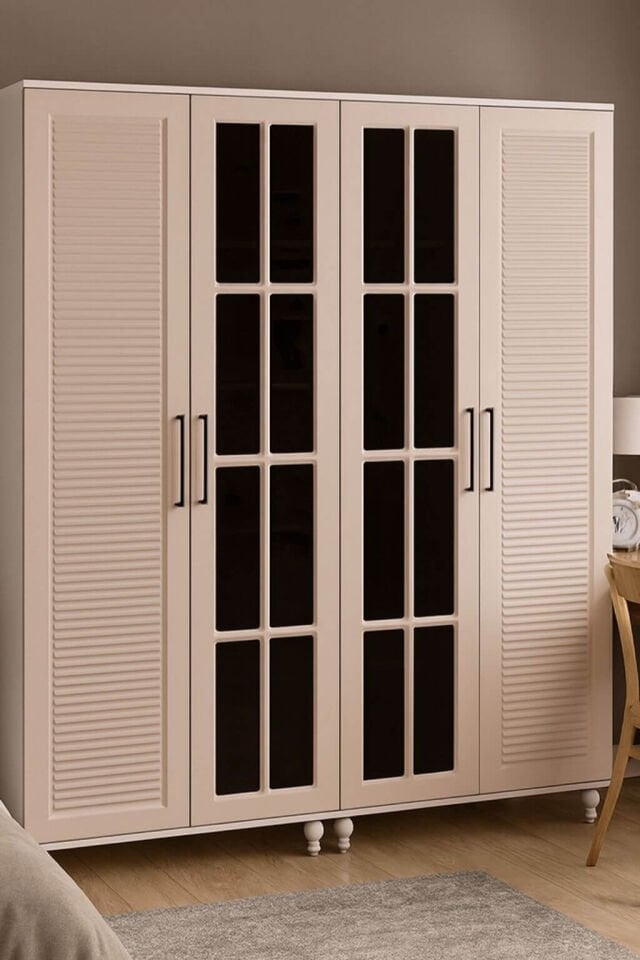 Masal 4 Kapaklı Çekmeceli Dolap | MDF Gövde | Ağaç Ayaklar | Zarif ve İşlevsel Detaylar