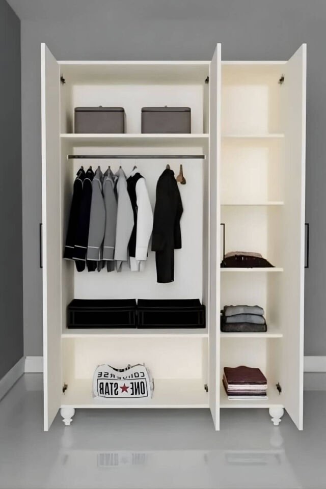 Masal 3 Kapaklı Dolap | MDF Gövde | Ağaç Ayaklar | Zarif ve İşlevsel Detaylar