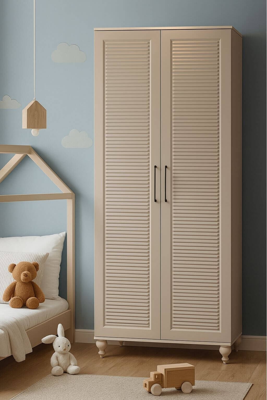 Masal 2 Kapaklı Dolap | MDF Gövde | Ağaç Ayaklar | Modern ve Kullanışlı Tasarım