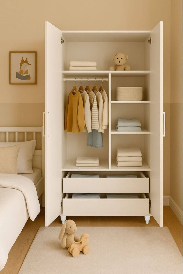 Masal 2 Kapaklı Dolap - Çekmeceli | MDF Gövde | Ağaç Ayaklar | Kalite ve Estetiği Buluşturan Model