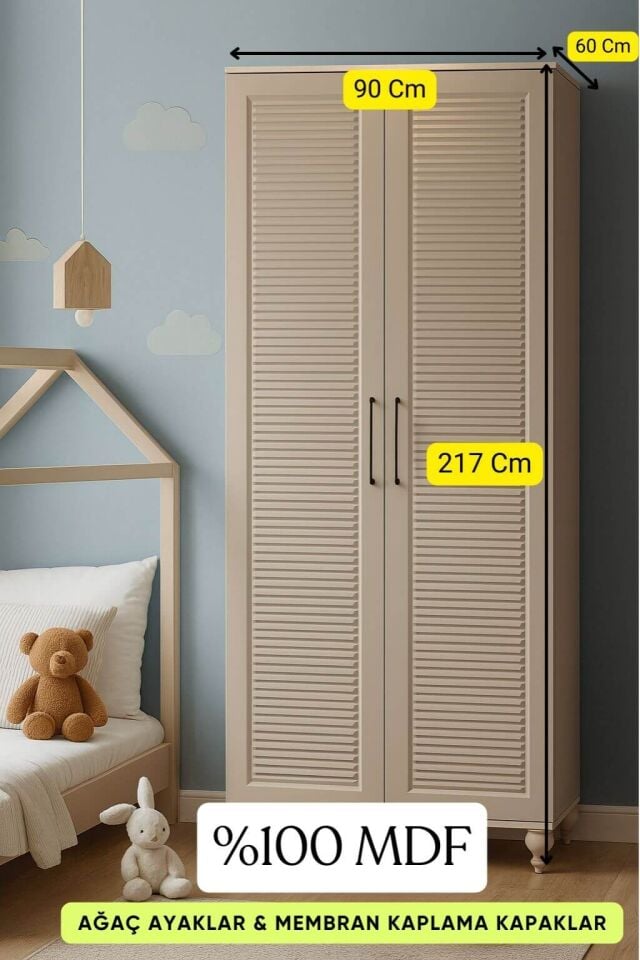Masal 2 Kapaklı Dolap - Çekmeceli | MDF Gövde | Ağaç Ayaklar | Kalite ve Estetiği Buluşturan Model