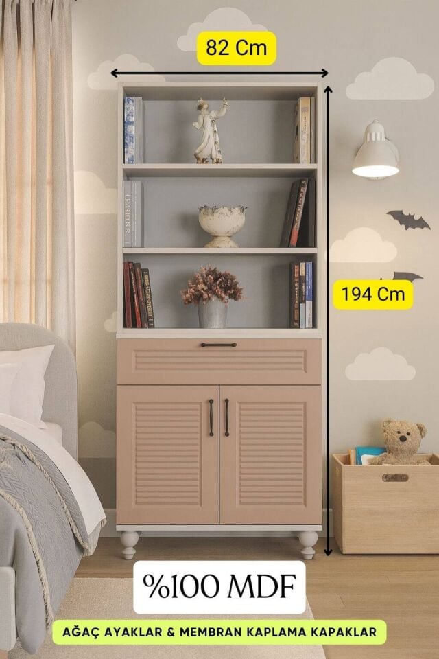 Masal Kapaklı Şifonyer ve Kitaplık Set | MDF Gövde | Ağaç Ayaklar | Zamansız Tasarım, Akıllı Depolama