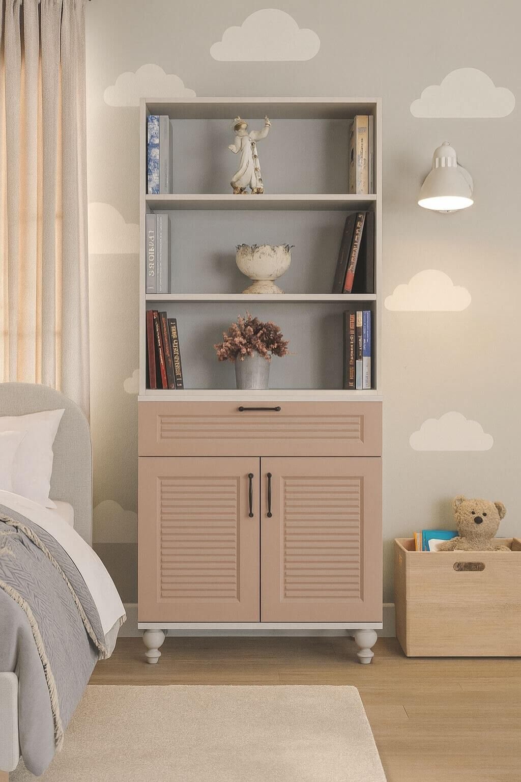 Masal Kapaklı Şifonyer ve Kitaplık Set | MDF Gövde | Ağaç Ayaklar | Zamansız Tasarım, Akıllı Depolama