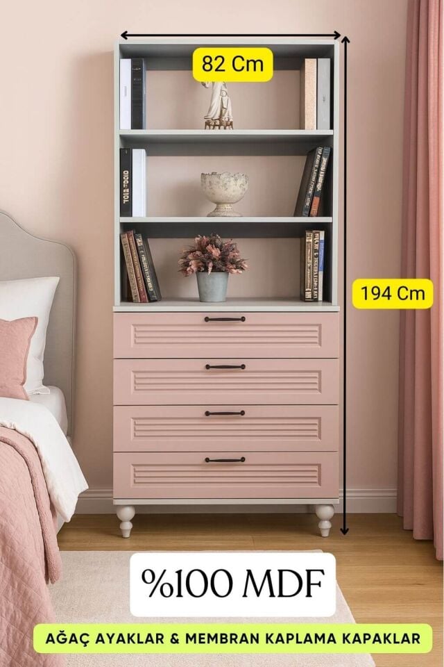Masal Çekmeceli Şifonyer ve Kitaplık Set | MDF Gövde | Ağaç Ayaklar | Akılcı ve Estetik Mobilya Çözümü