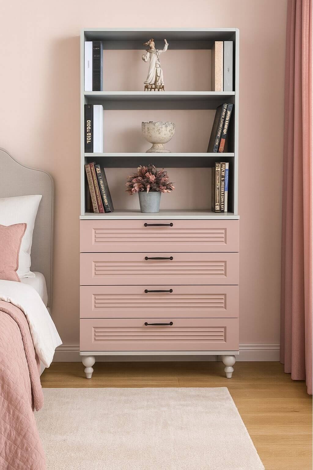 Masal Çekmeceli Şifonyer ve Kitaplık Set | MDF Gövde | Ağaç Ayaklar | Akılcı ve Estetik Mobilya Çözümü