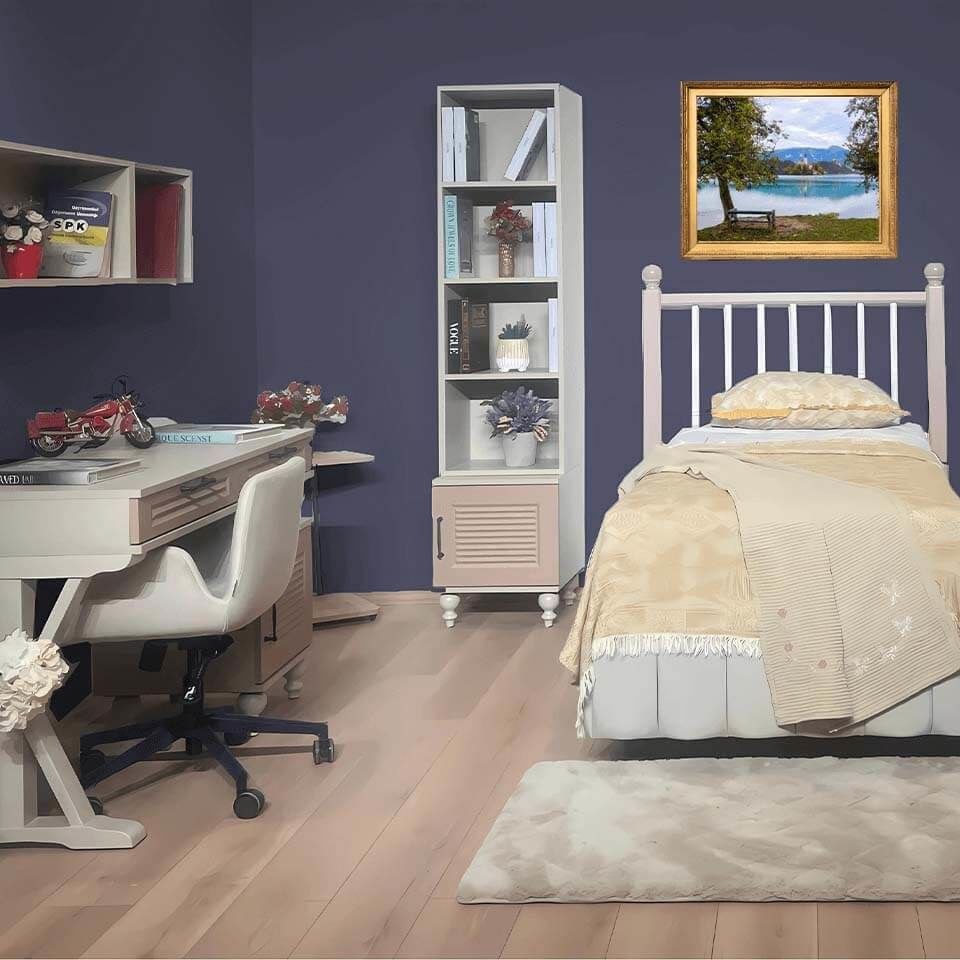 Masal Komodin ve Kitaplık Set | MDF Gövde | Ağaç Ayaklar | Şıklıkla Bütünleşen Fonksiyonellik