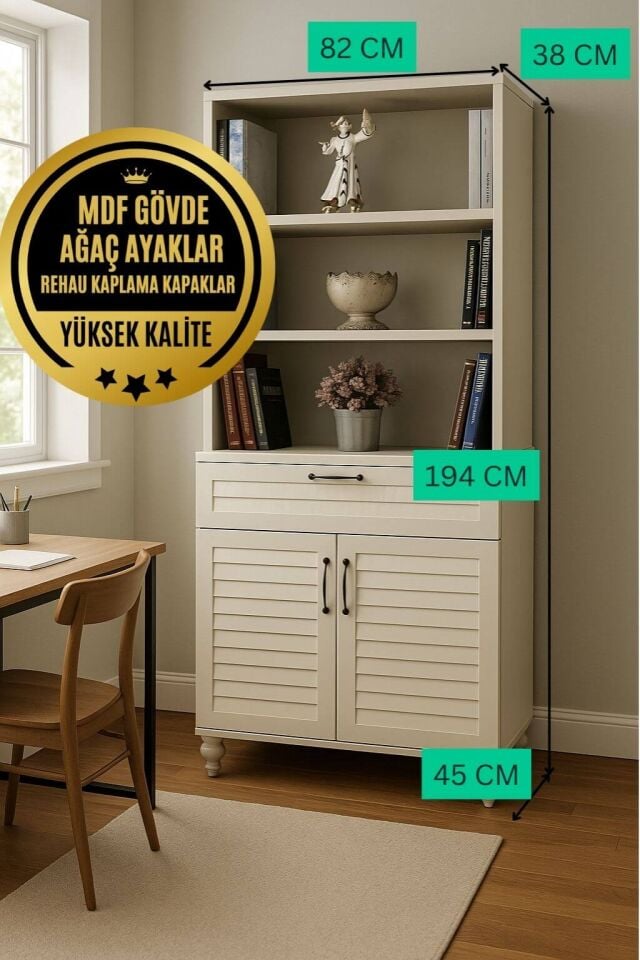 Pera Kapaklı Şifonyer ve Kitaplık Set | MDF Gövde | Ağaç Ayaklar | Fonksiyonel ve Şık Tasarım